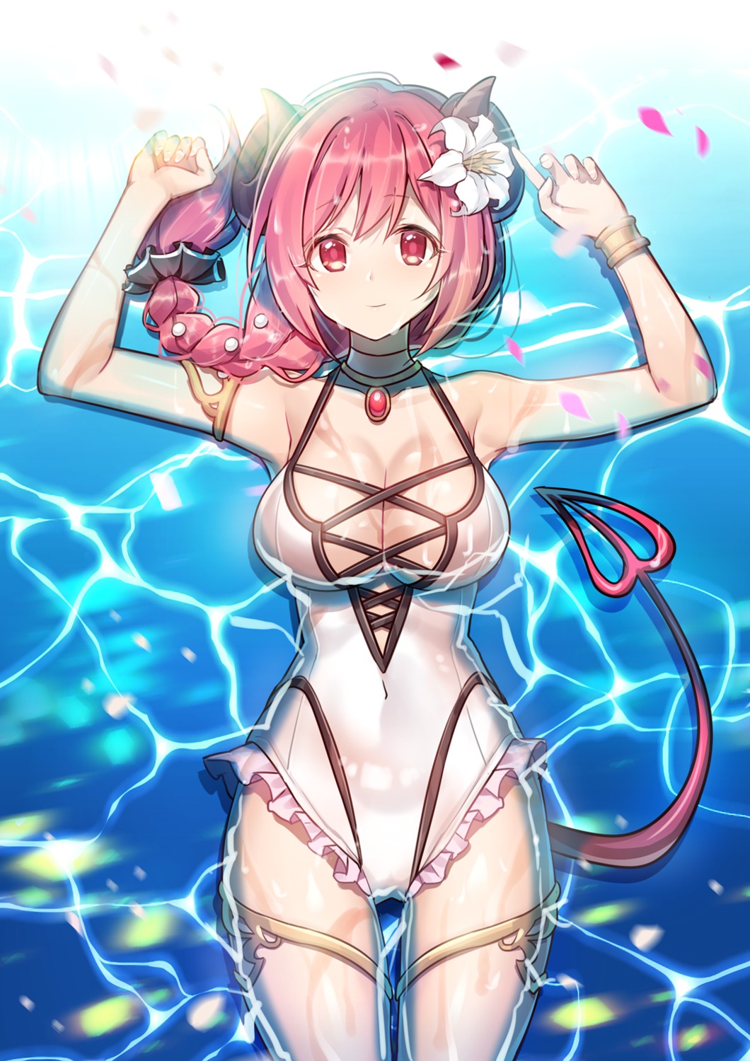 cleavage garter goyain hasekura_io horns princess_connect princess_connect!_re:dive swimsuits tail wet