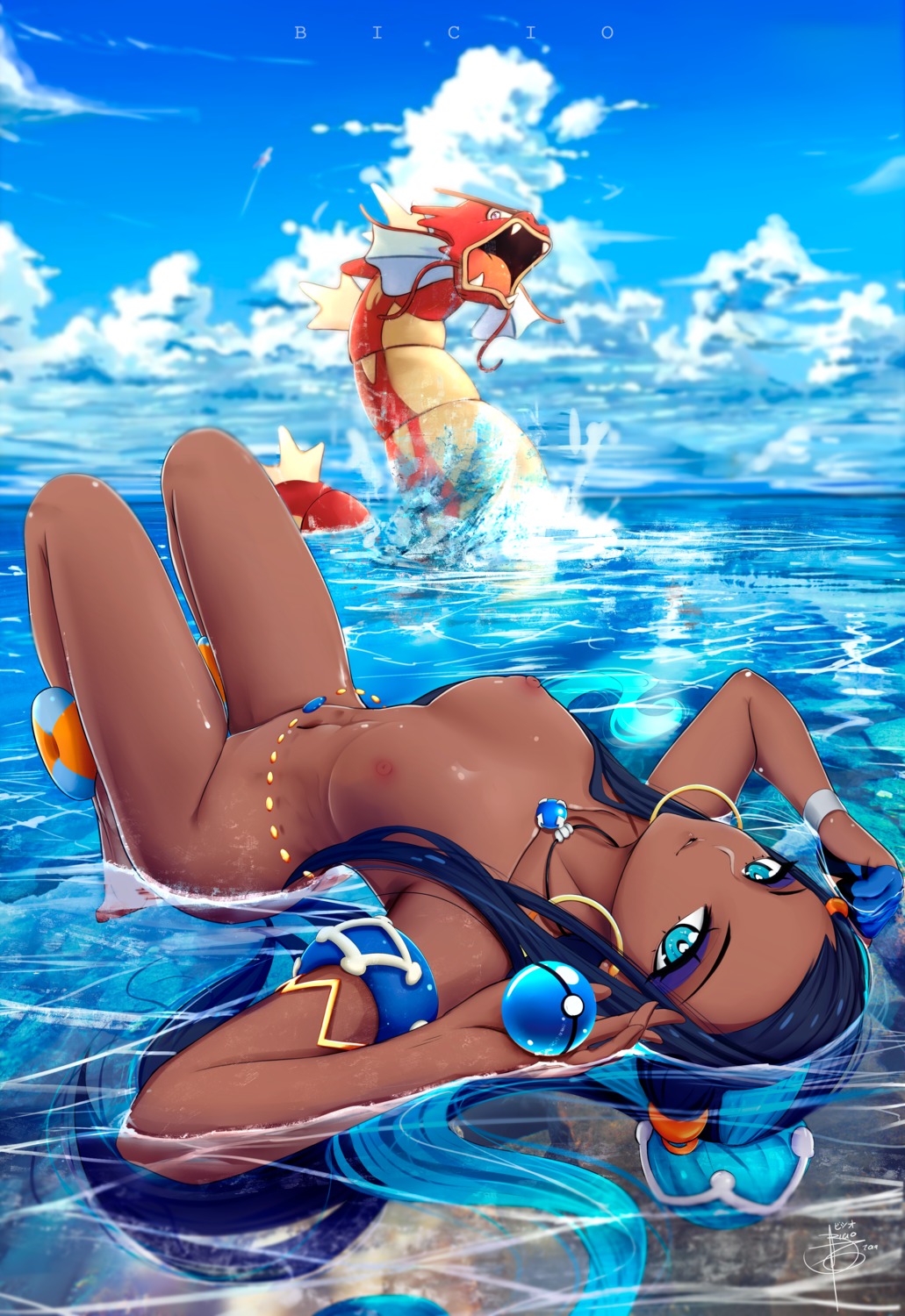 bicio gyarados monster naked nipples pokemon pokemon_swsh rurina_(pokemon) wet