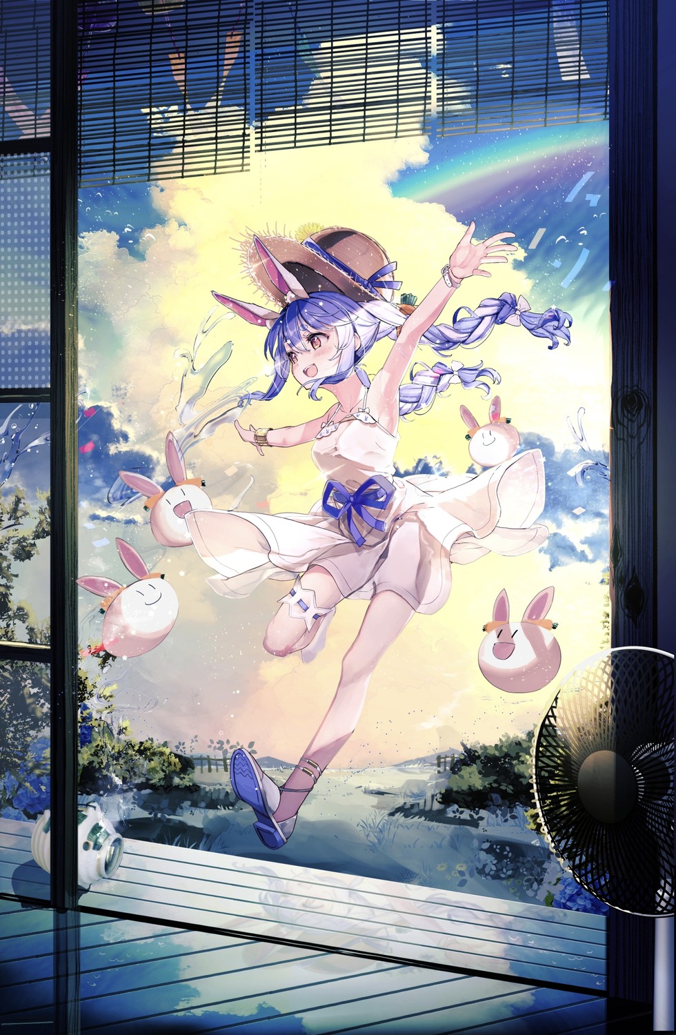 animal_ears bunny_ears dress haruhina_purple hololive skirt_lift summer_dress usada_pekora