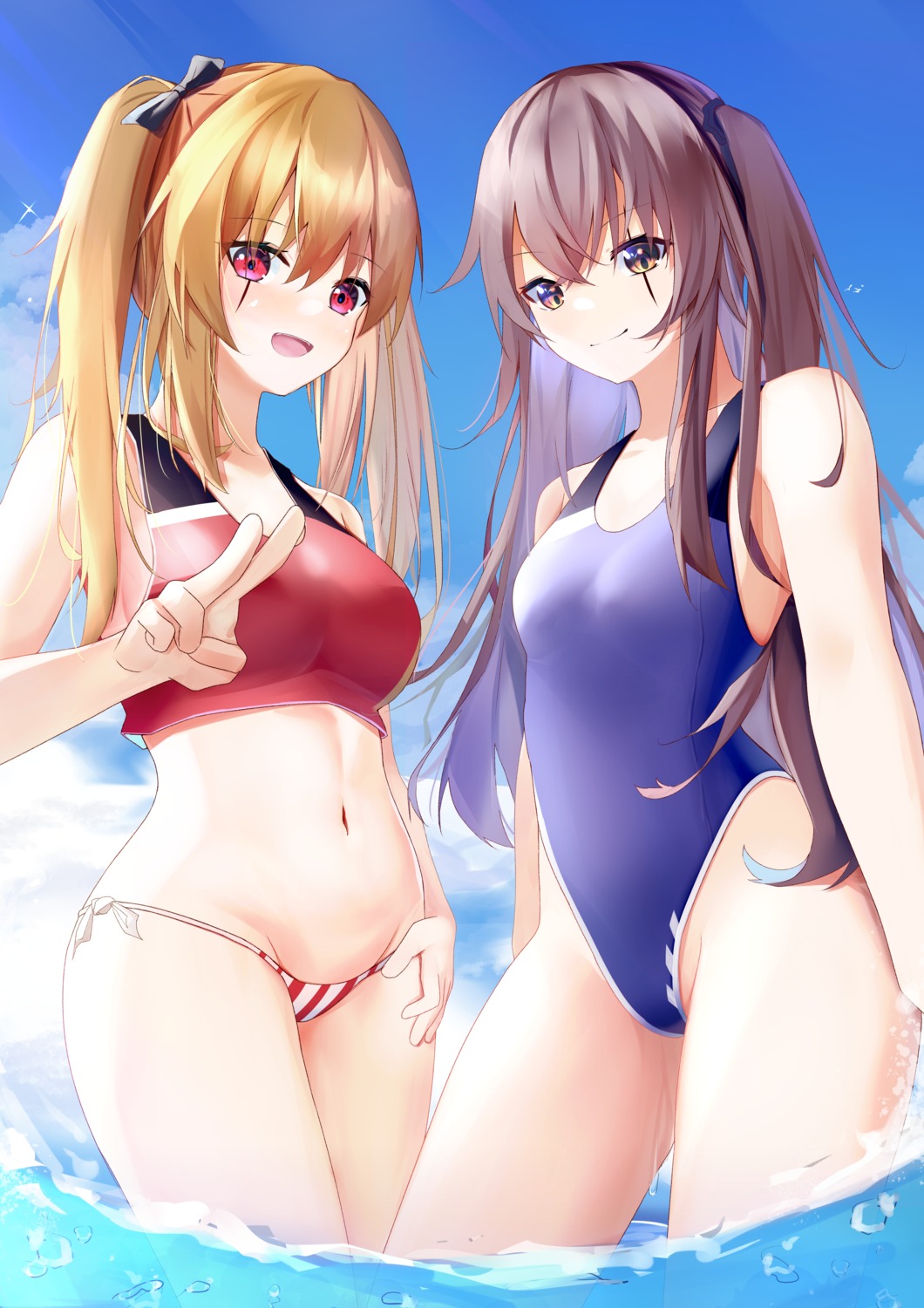 bikini girls_frontline kotoha_(kotoha65) swimsuits ump45_(girls_frontline) ump9_(girls_frontline) wet