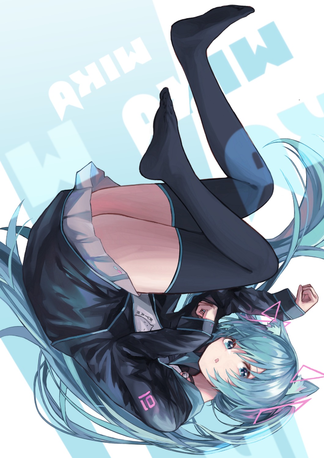 animal_ears feet hatsune_miku nekomimi shuibao_(azarasi_haru) skirt_lift thighhighs vocaloid