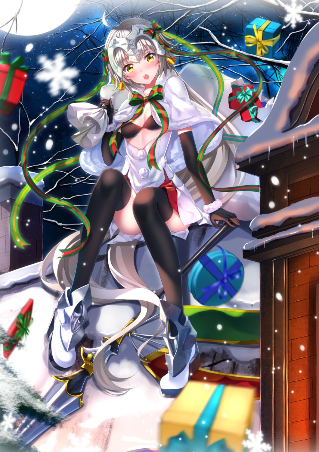 armor bra christmas cleavage fate/grand_order heels jeanne_d'arc_alter_santa_lily swordsouls thighhighs weapon