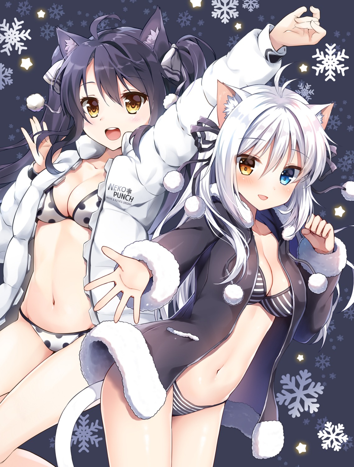 aina_rive animal_ears bikini cleavage heterochromia kutata mauve nekomimi open_shirt ruci_tanya swimsuits tail