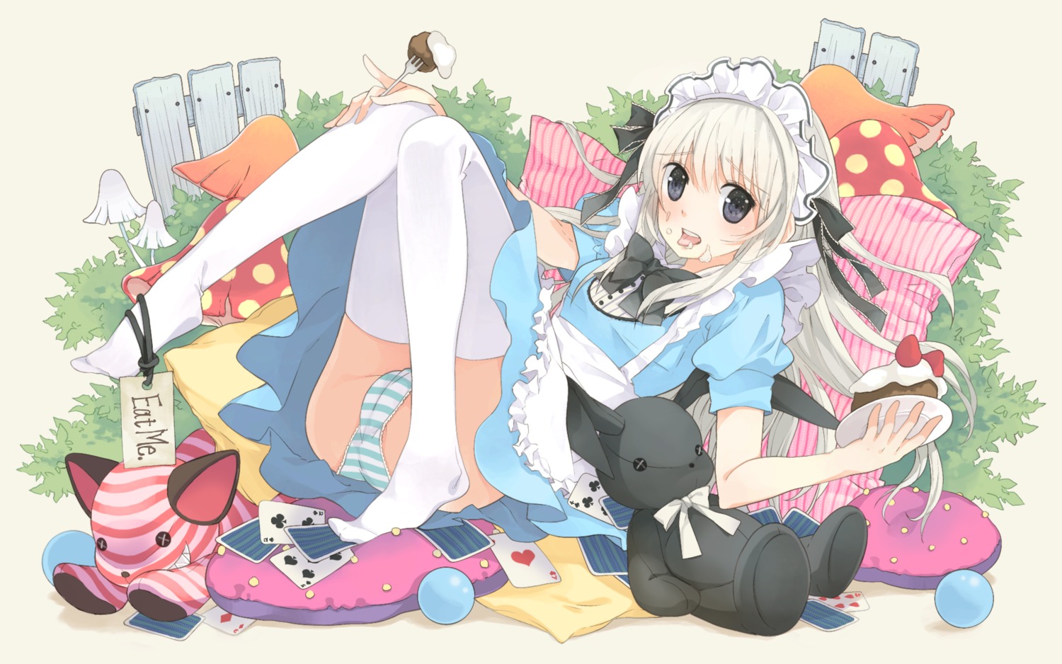 alice_in_wonderland cameltoe cosplay cream kasugano_sora maid mottsun pantsu shimapan thighhighs wallpaper yosuga_no_sora