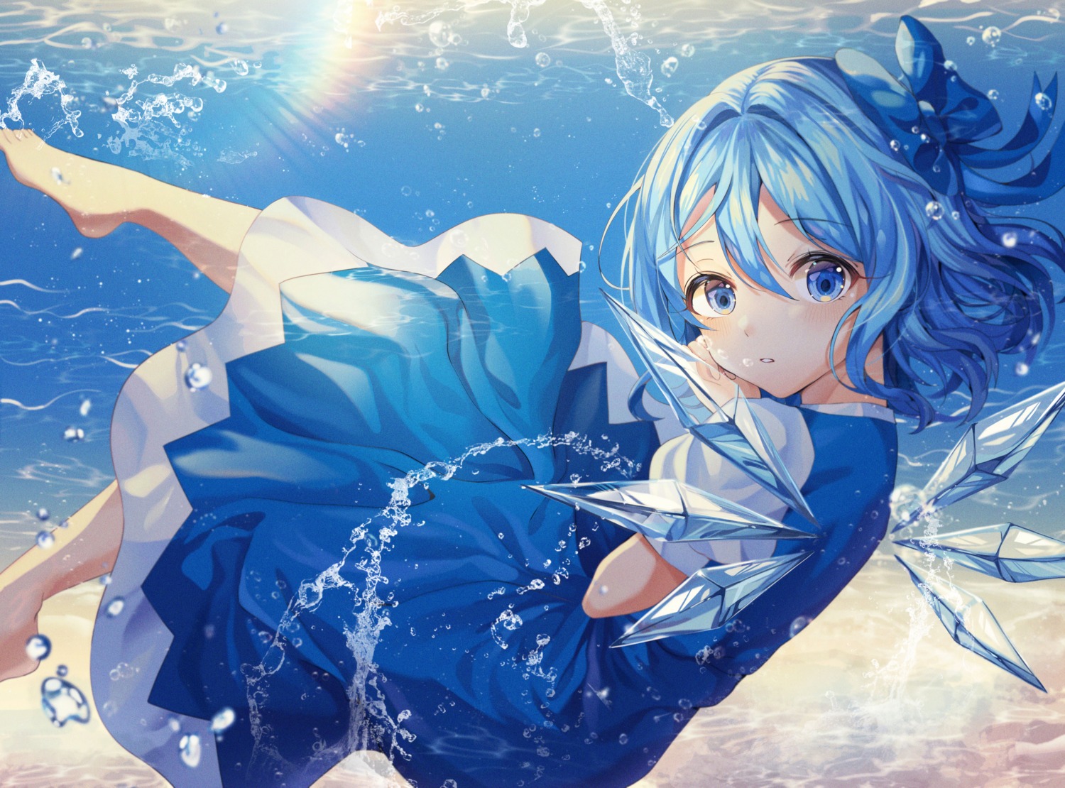 cirno dress skirt_lift tess_(88884) touhou wings