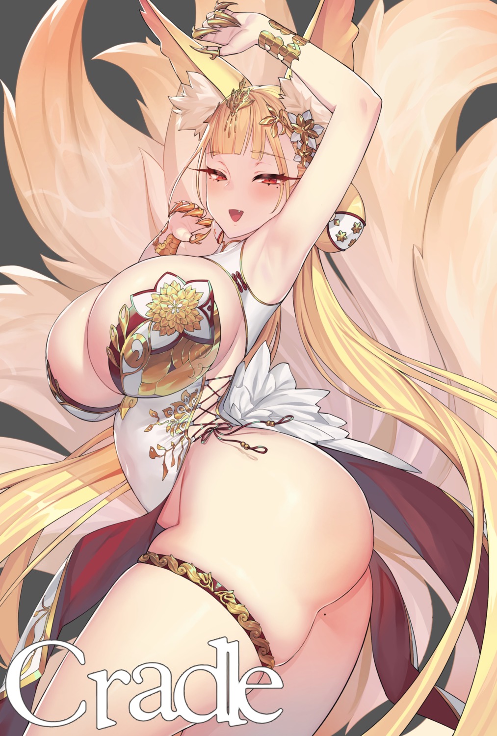 animal_ears ass chinadress garter kitsune no_bra nopan skirt_lift suerte tail