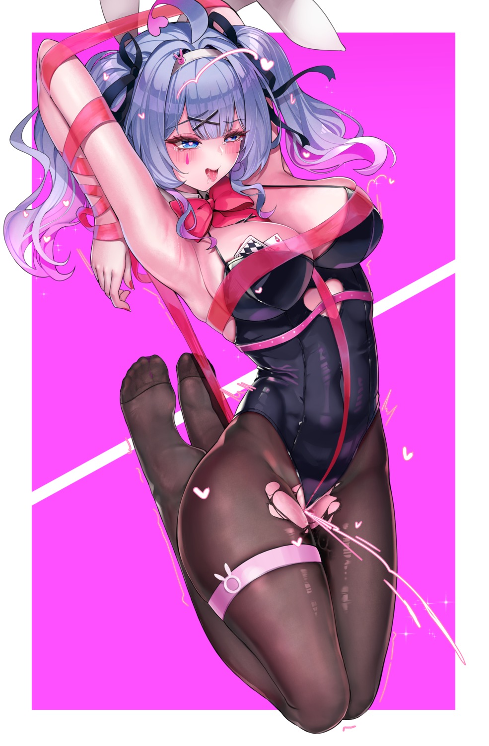 animal_ears bondage bunny_ears bunny_girl garter harin_05 hatsune_miku no_bra pantyhose pussy_juice rabbit_hole_(vocaloid) tattoo torn_clothes vocaloid