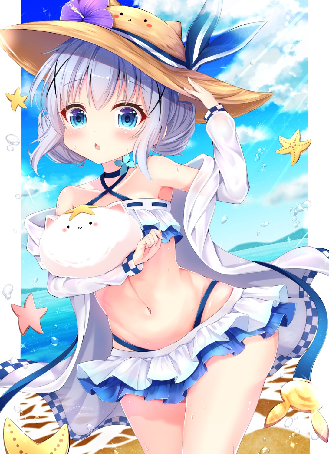 bikini gochuumon_wa_usagi_desu_ka? kafuu_chino loli nya_rl open_shirt see_through swimsuits tippy_(gochiusa) wet wet_clothes