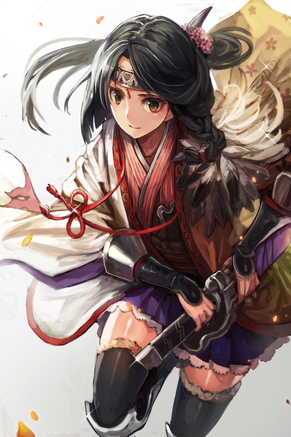 armor japanese_clothes matsumoto_mitsuaki sword thighhighs toukiden