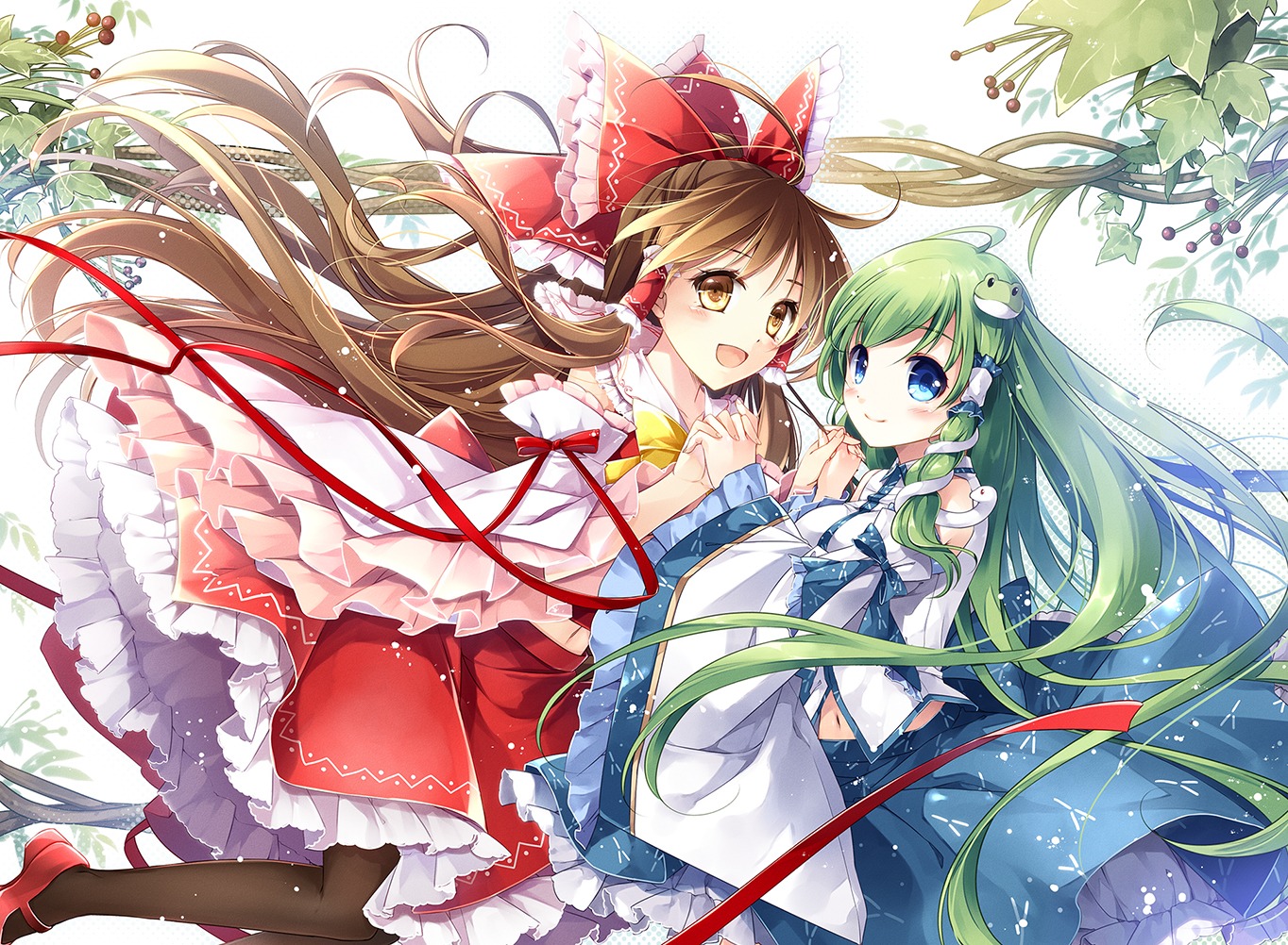 hakurei_reimu kochiya_sanae mochizuki_shiina pantyhose touhou