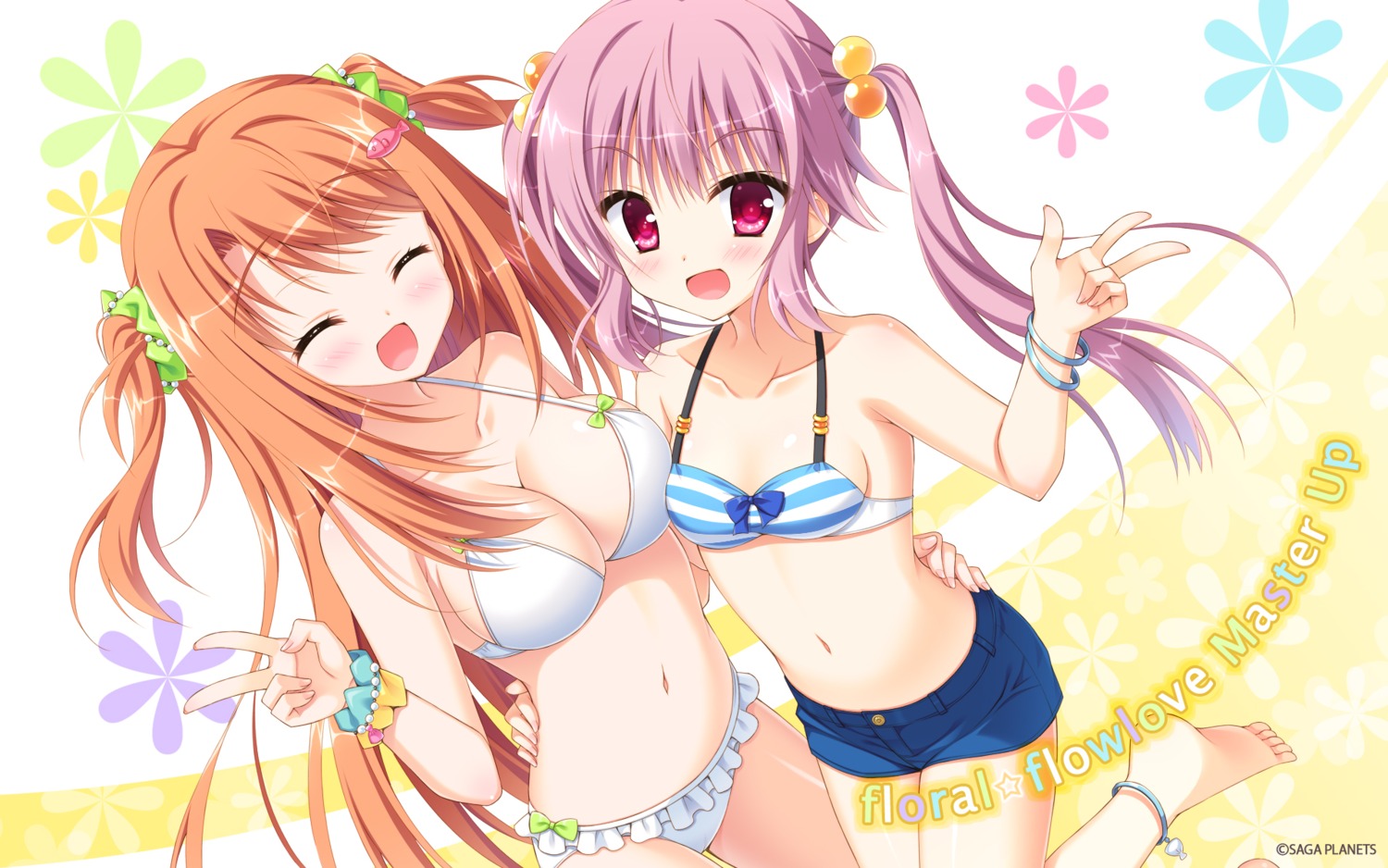 bikini bikini_top cleavage floral_flowlove hontani_kanae mihato_kano saga_planets saisu_riku swimsuits wallpaper