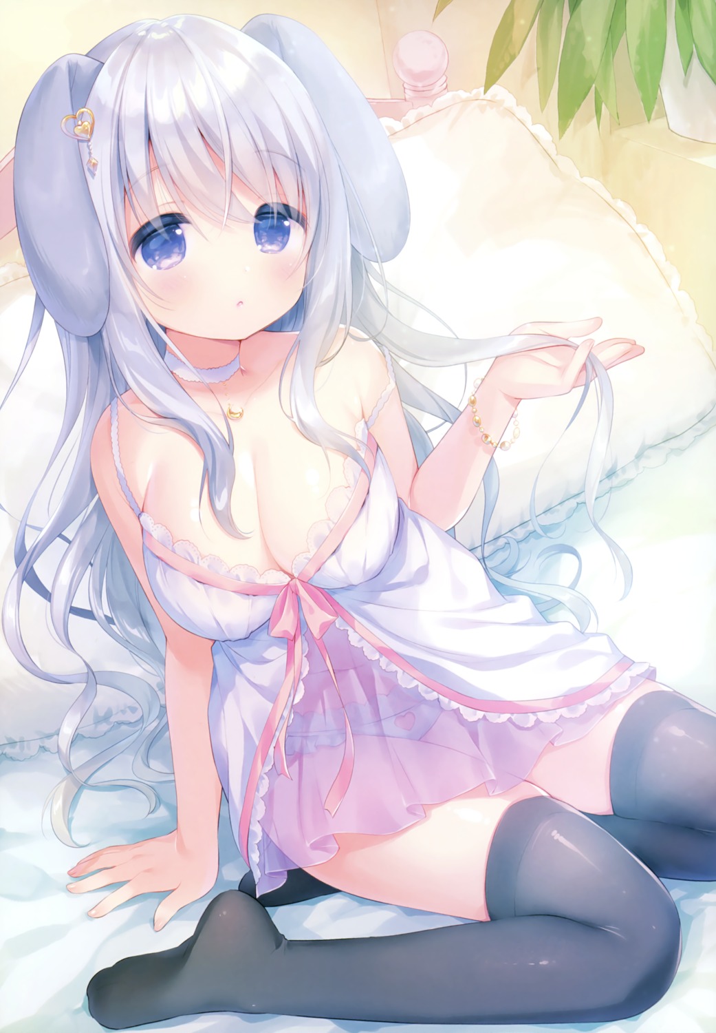 animal_ears bunny_ears cleavage lingerie loli pantsu see_through thighhighs usashiro_mani