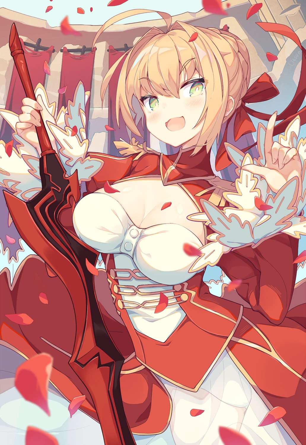 cleavage dress fate/extra fate/stay_night litsvn pantsu saber_extra see_through sword