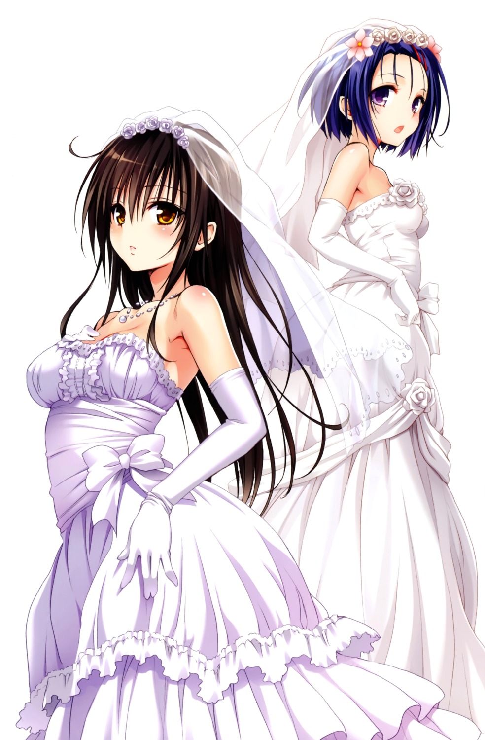 breast_hold dress kotegawa_yui sairenji_haruna to_love_ru wedding_dress yabuki_kentarou