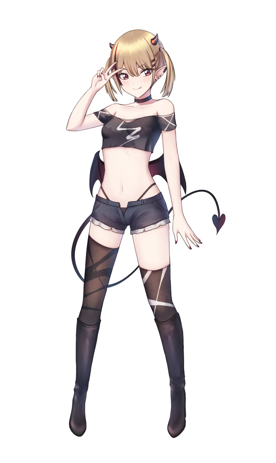 horns kenken_(keuken) no_bra pantsu pointy_ears tail thighhighs wings