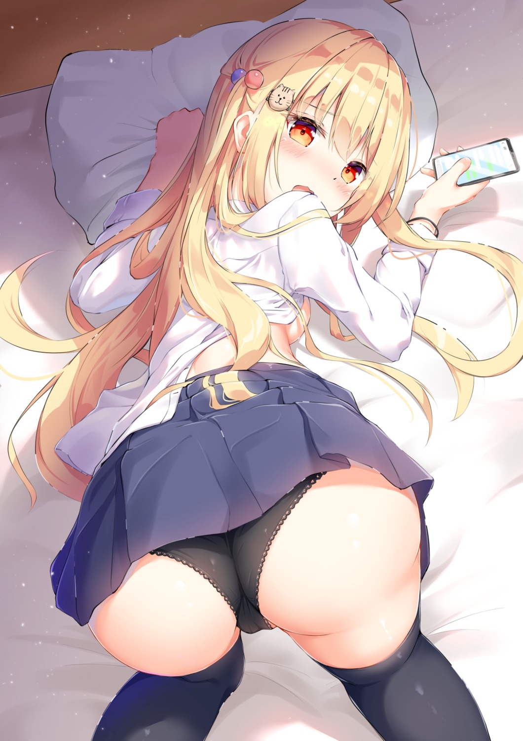 ass cameltoe detexted no_bra open_shirt pantsu seifuku shironora skirt_lift thighhighs wardrobe_malfunction