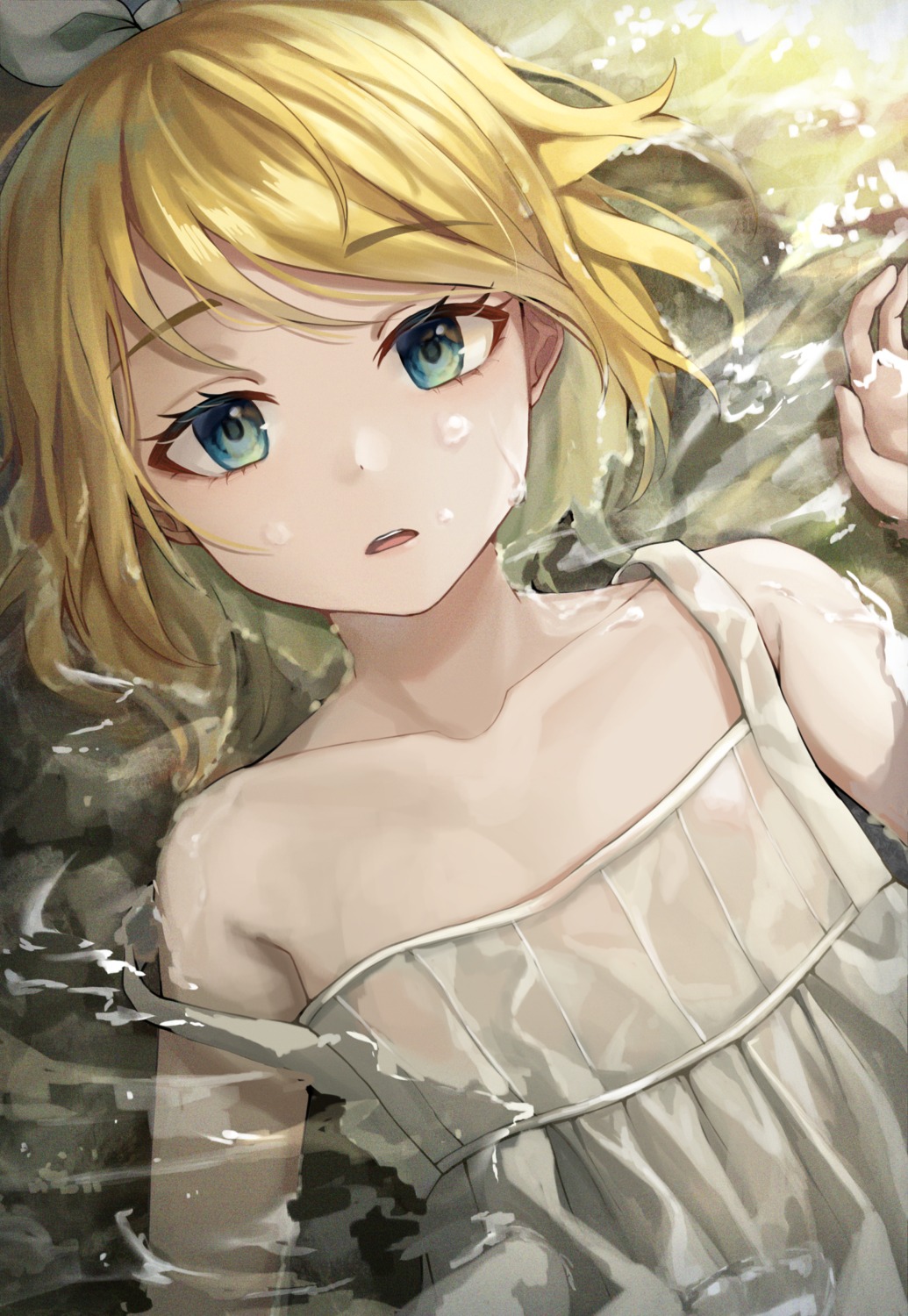 kagamine_rin loli miudo no_bra see_through vocaloid wet wet_clothes