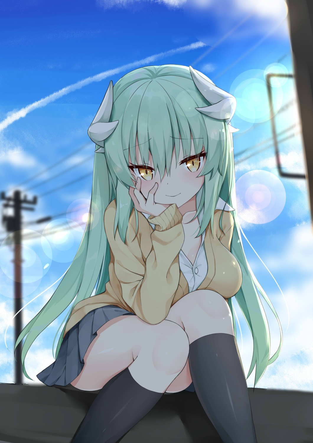 fate/grand_order horns kamu_(geeenius) kiyohime_(fate/grand_order) seifuku sweater