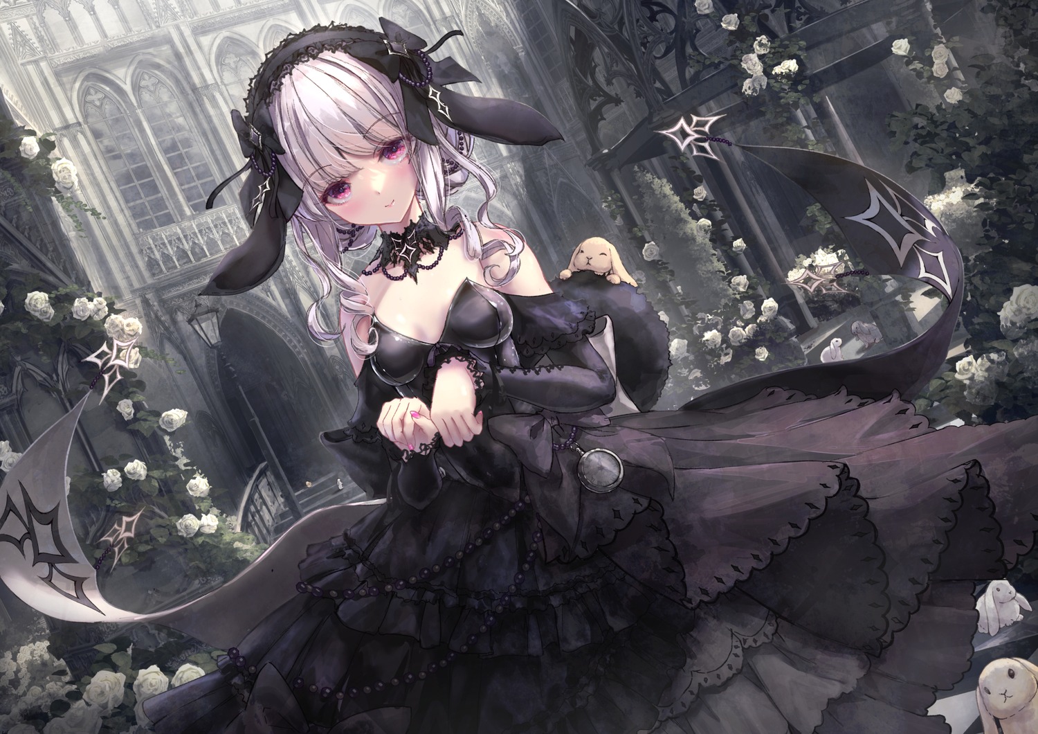 animal_ears bunny_ears dress gothic_lolita lolita_fashion missile228 no_bra