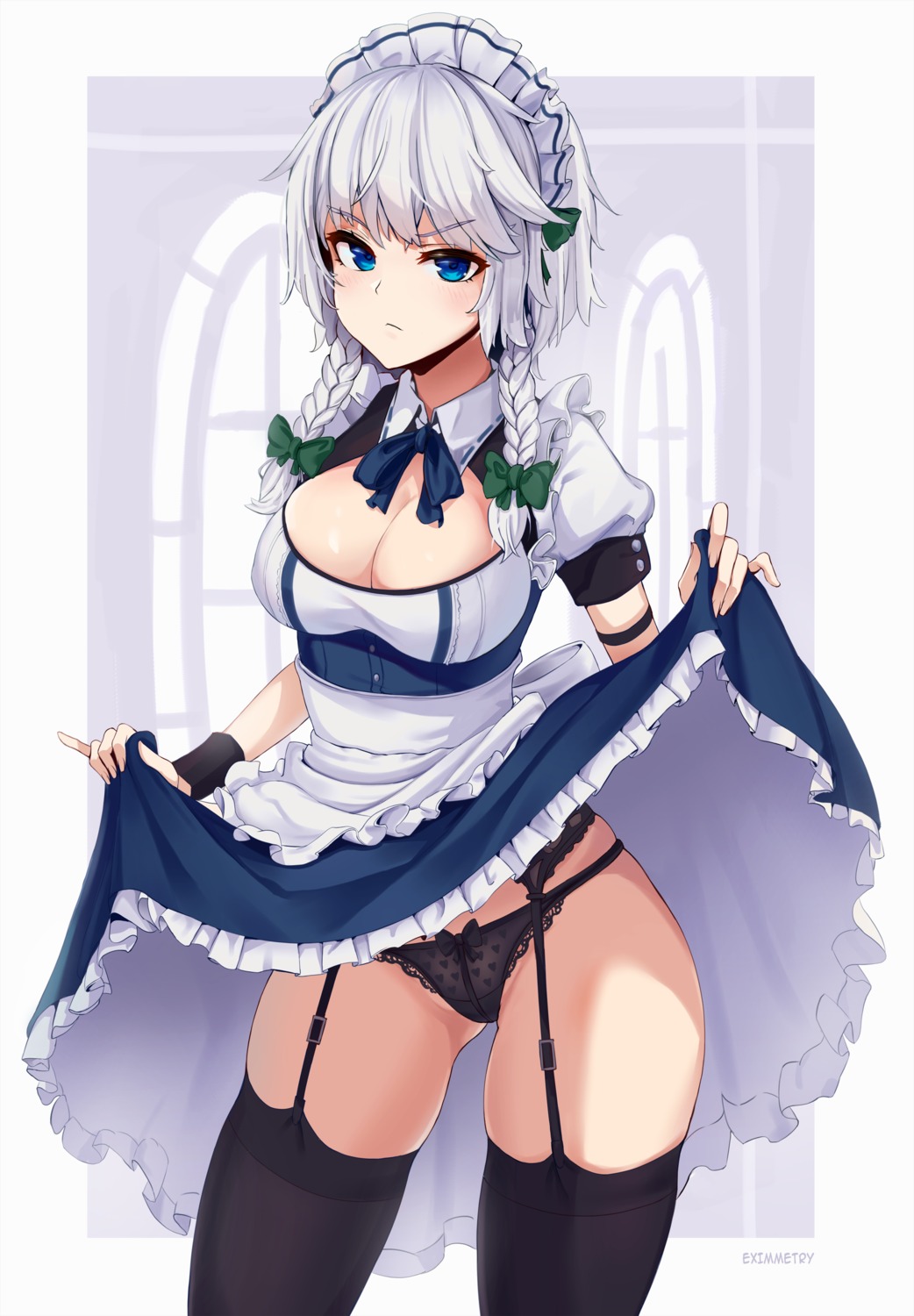 eximmetry izayoi_sakuya maid pantsu skirt_lift stockings thighhighs touhou