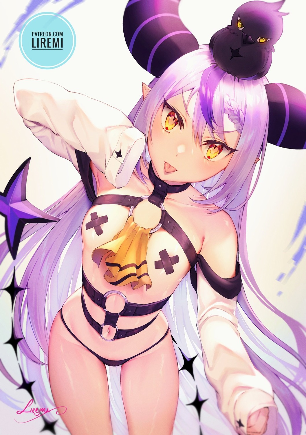 areola crow_(la+_darknesss) hololive horns la+_darknesss liremi pantsu pasties pointy_ears tail topless