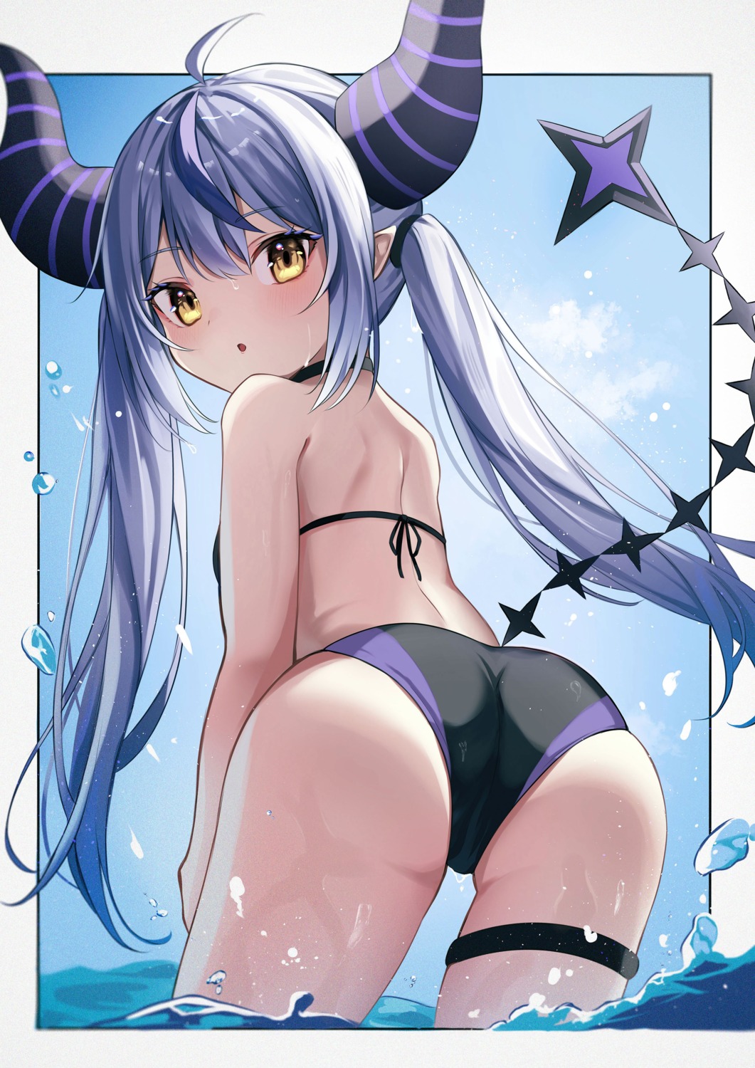 ass bikini chameleon_(chameleon0613) garter hololive horns la+_darknesss loli pointy_ears swimsuits tail wet