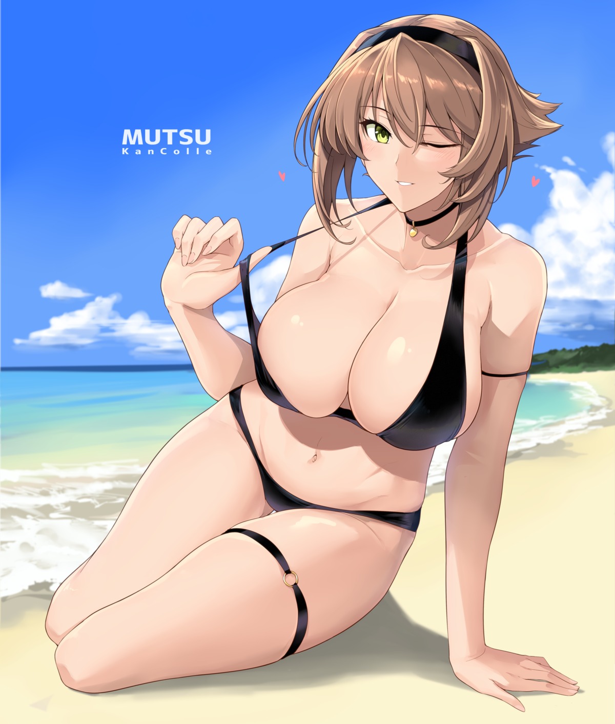 bikini garter halcon kantai_collection mutsu_(kancolle) swimsuits undressing