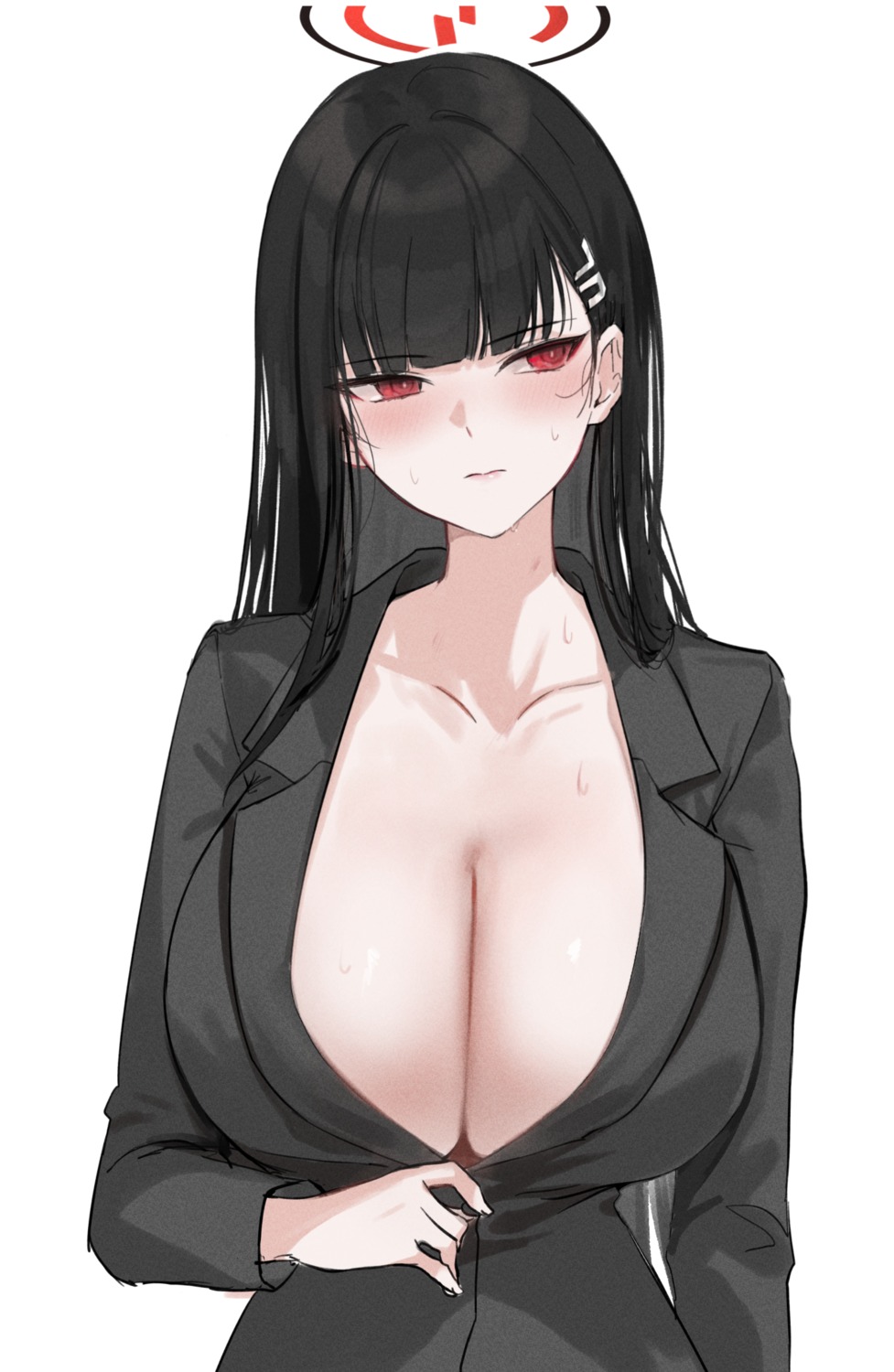 alraco blue_archive business_suit halo no_bra open_shirt tsukatsuki_rio