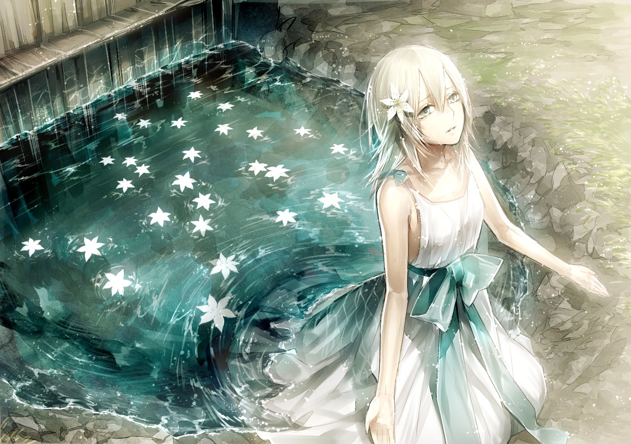 dress kazari_tayu landscape nier nier_replicant no_bra wet yonah