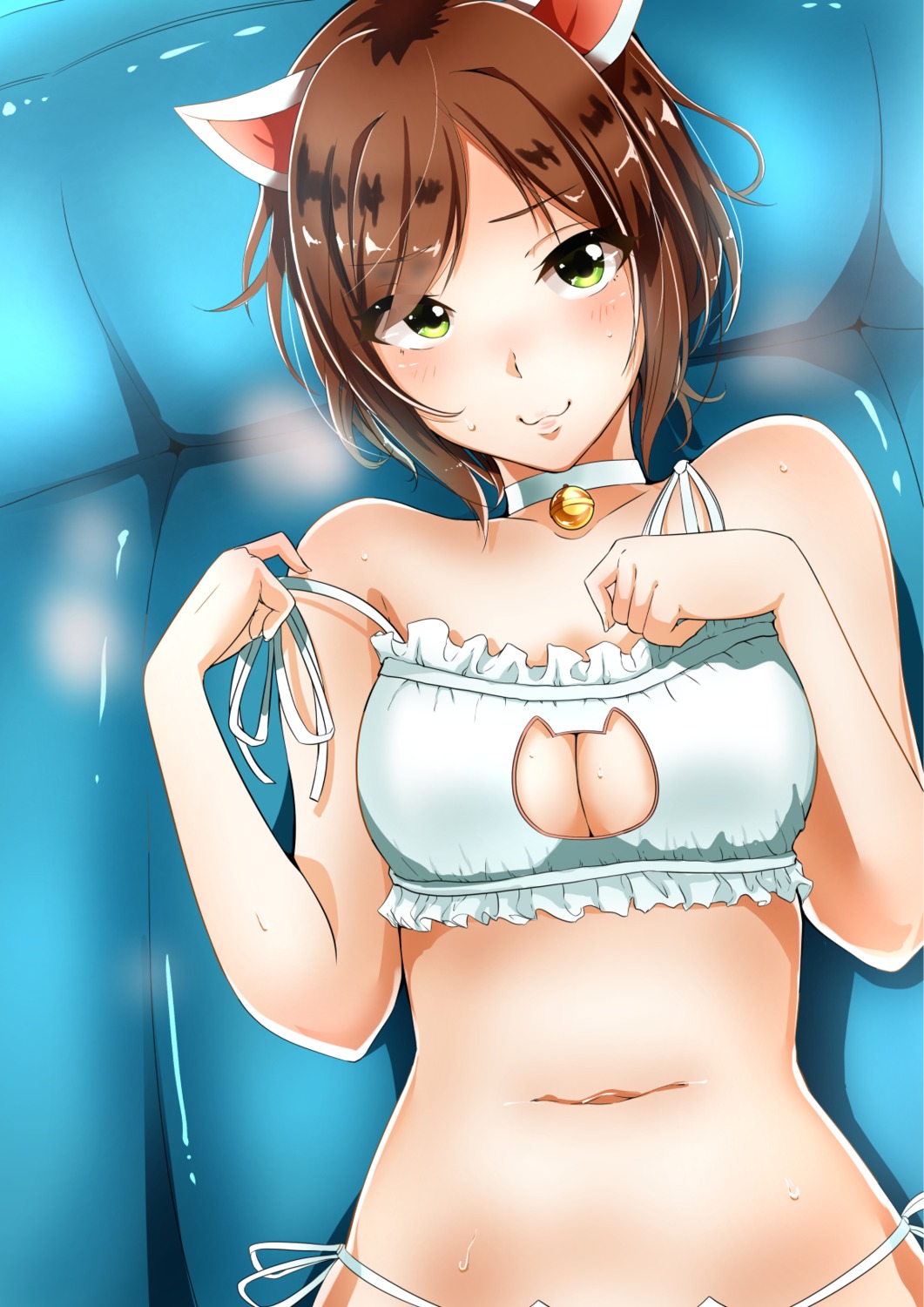 animal_ears bra cleavage lingerie maekawa_miku murabito_c nekomimi pantsu string_panties the_idolm@ster the_idolm@ster_cinderella_girls undressing