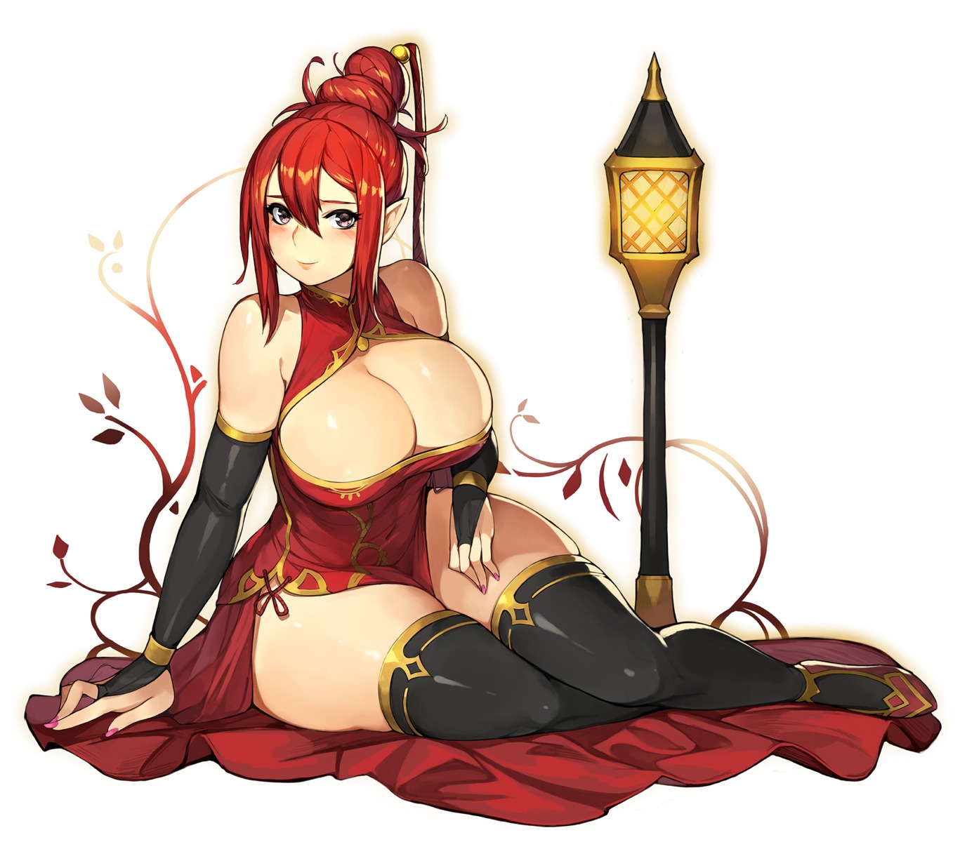 asian_clothes gurimjang no_bra pointy_ears thighhighs