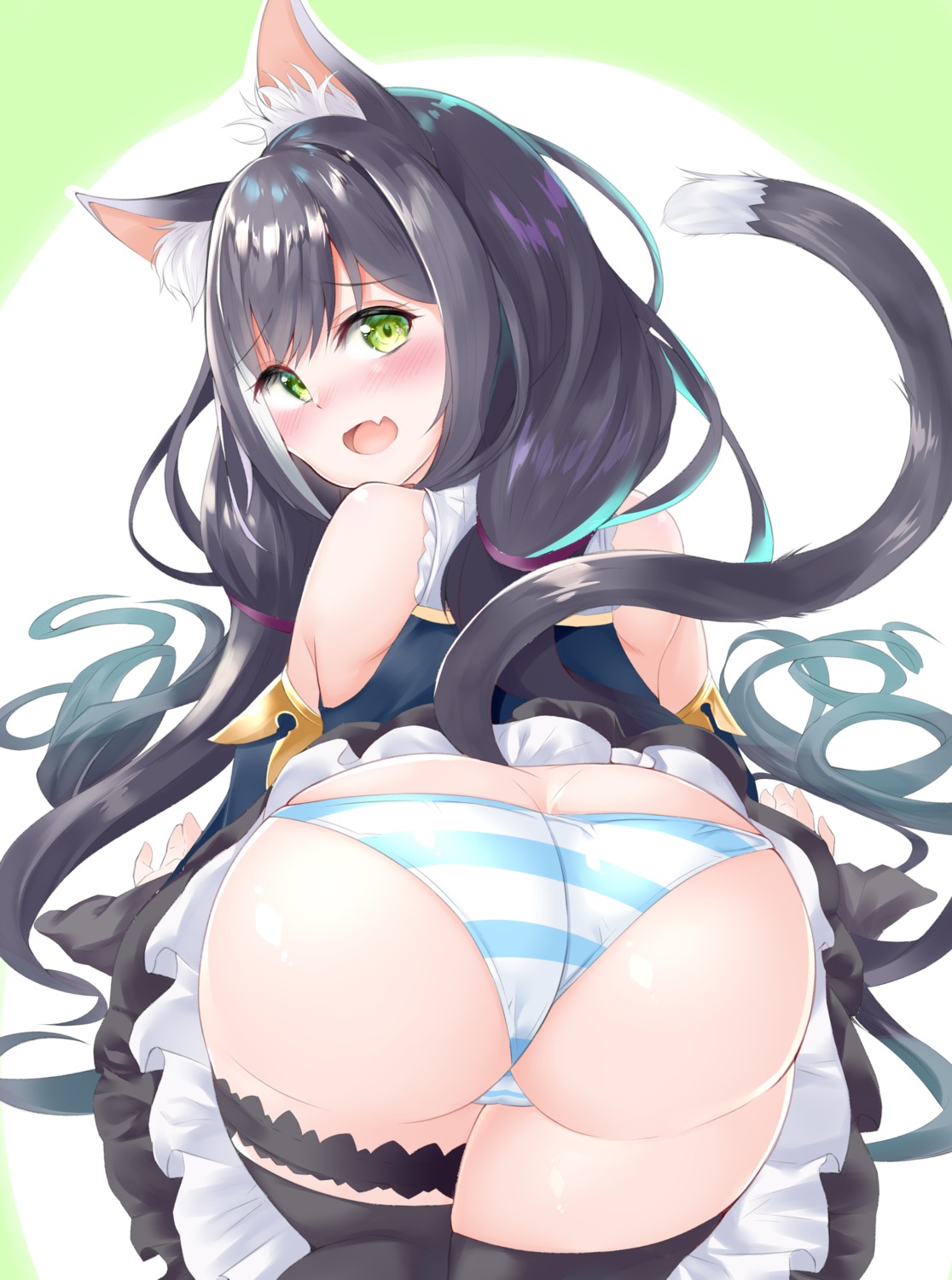 animal_ears ass cameltoe garter karyl_(princess_connect) mikoshiha nekomimi pantsu princess_connect princess_connect!_re:dive shimapan skirt_lift tail thighhighs thong