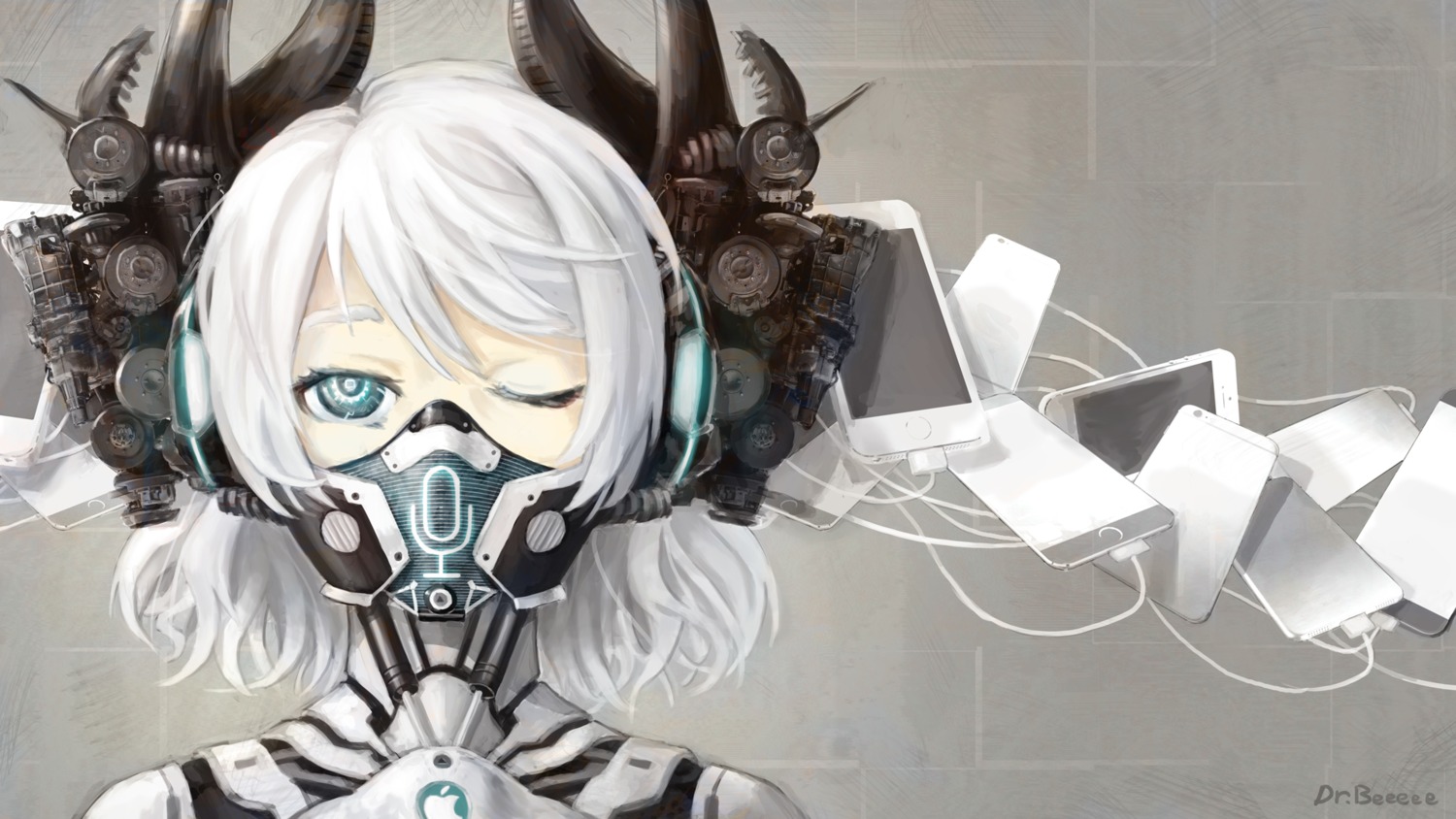 apple dr.beeeee headphones horns mecha_musume siri