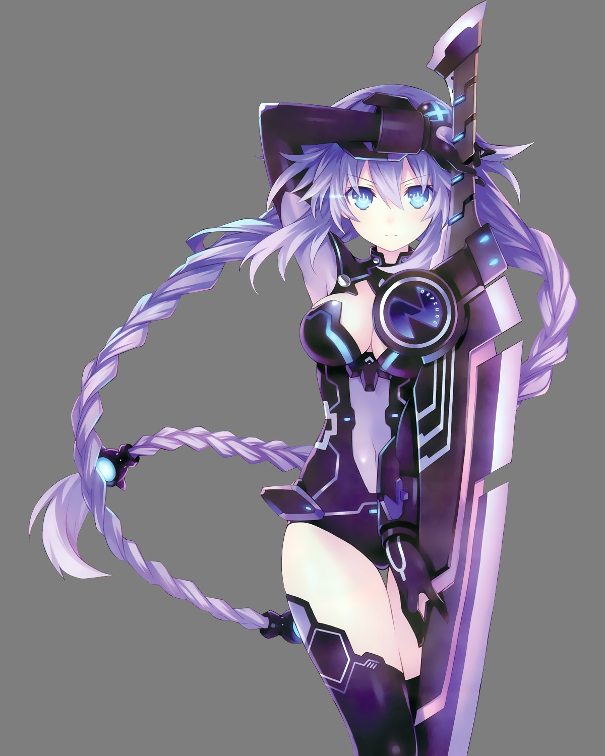 bodysuit choujigen_game_neptune cleavage neptune purple_heart sword thighhighs transparent_png tsunako
