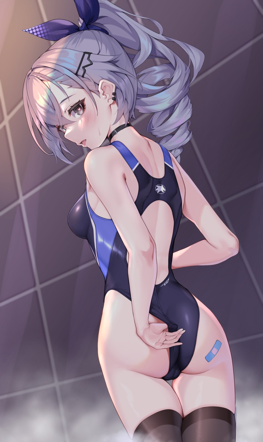 ass bandaid cameltoe honkai:_star_rail matrix16 silver_wolf_(honkai:_star_rail) swimsuits thighhighs