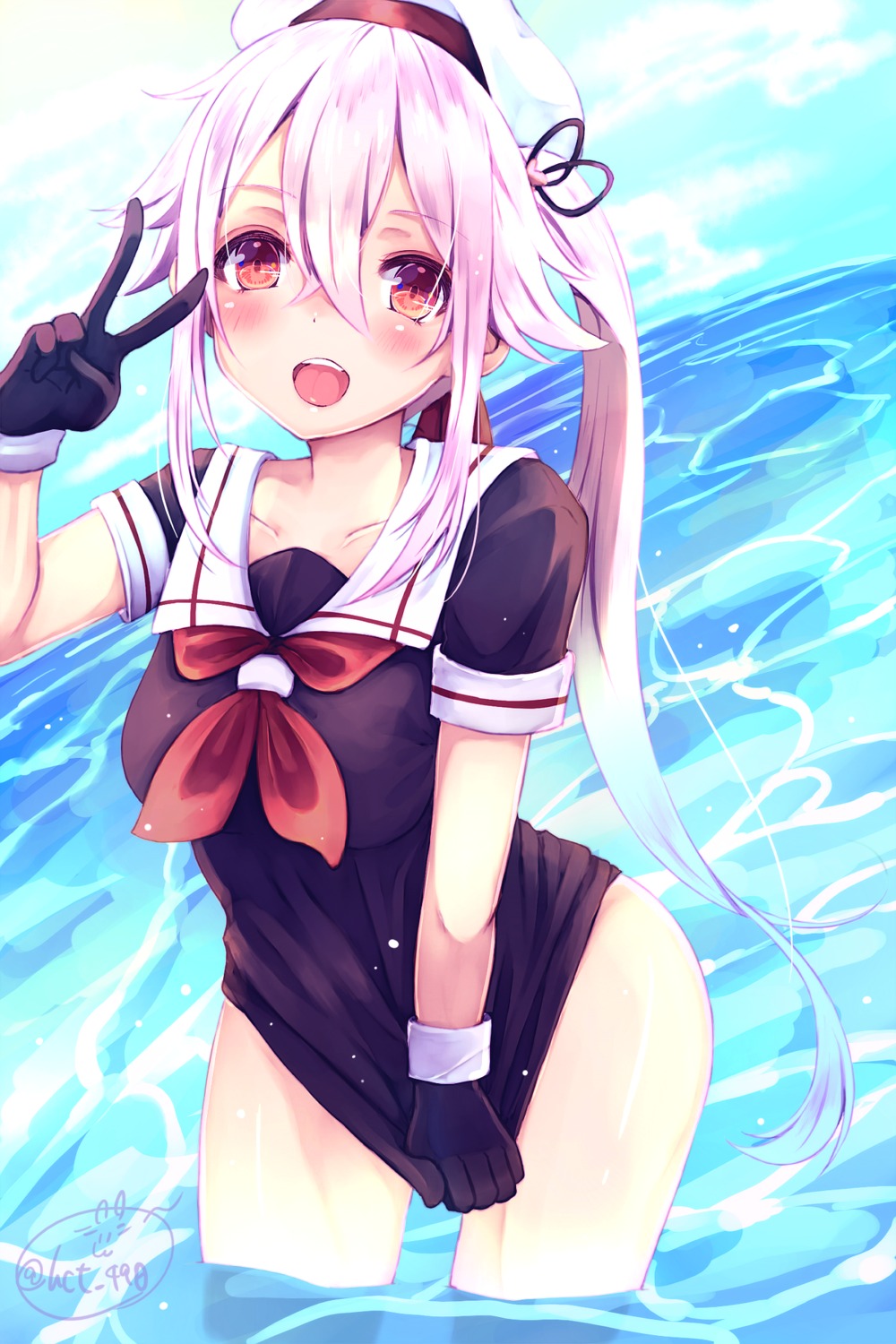 bottomless chita_(ketchup) harusame_(kancolle) kantai_collection seifuku wet