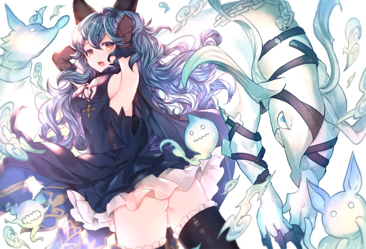 animal_ears ass ferry_(granblue_fantasy) granblue_fantasy no_bra nopan skirt_lift sweetroad thighhighs