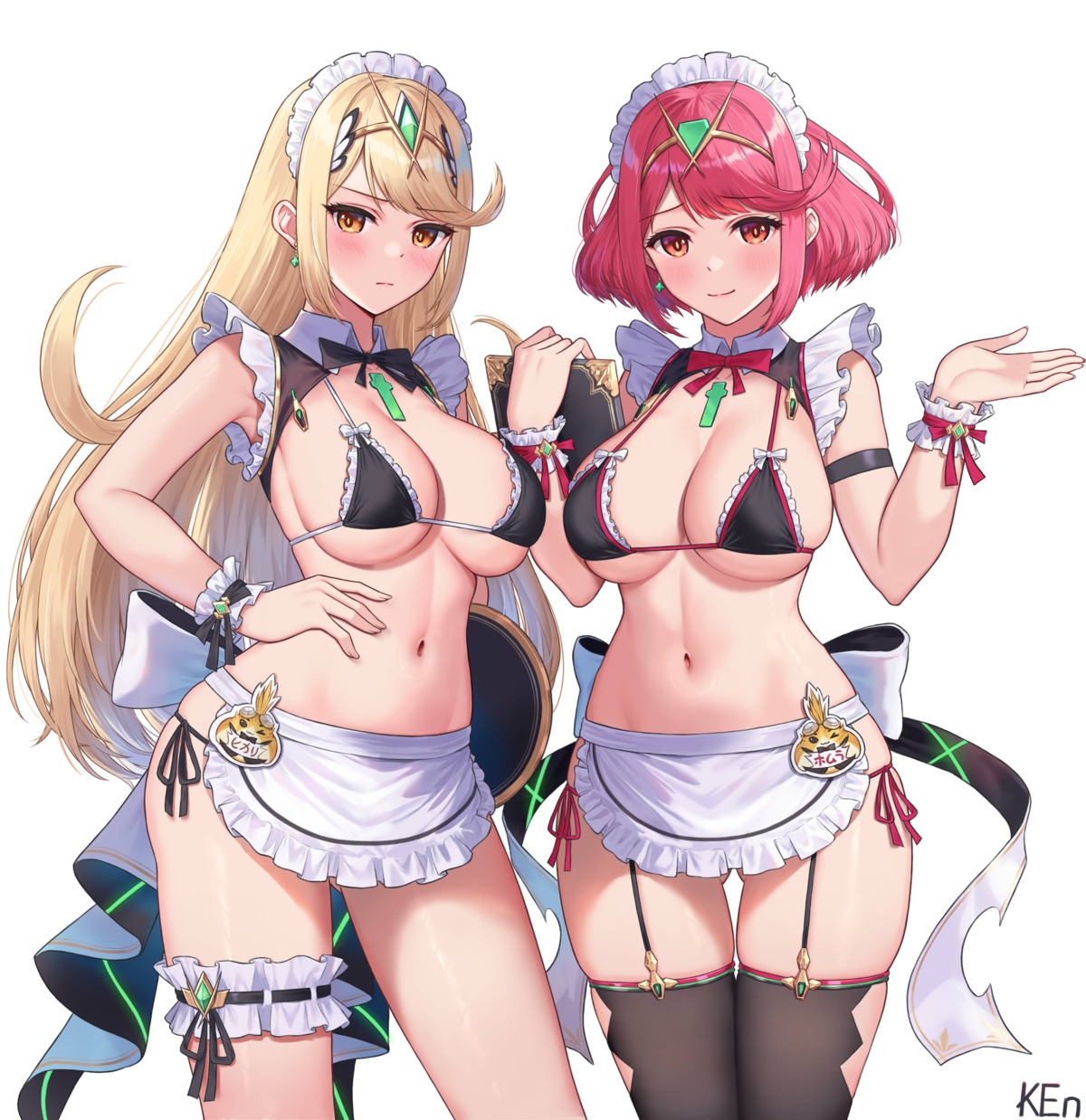 bikini garter hikari_(xenoblade_2) homura_(xenoblade_2) ken-san maid stockings swimsuits thighhighs waitress xenoblade xenoblade_chronicles_2