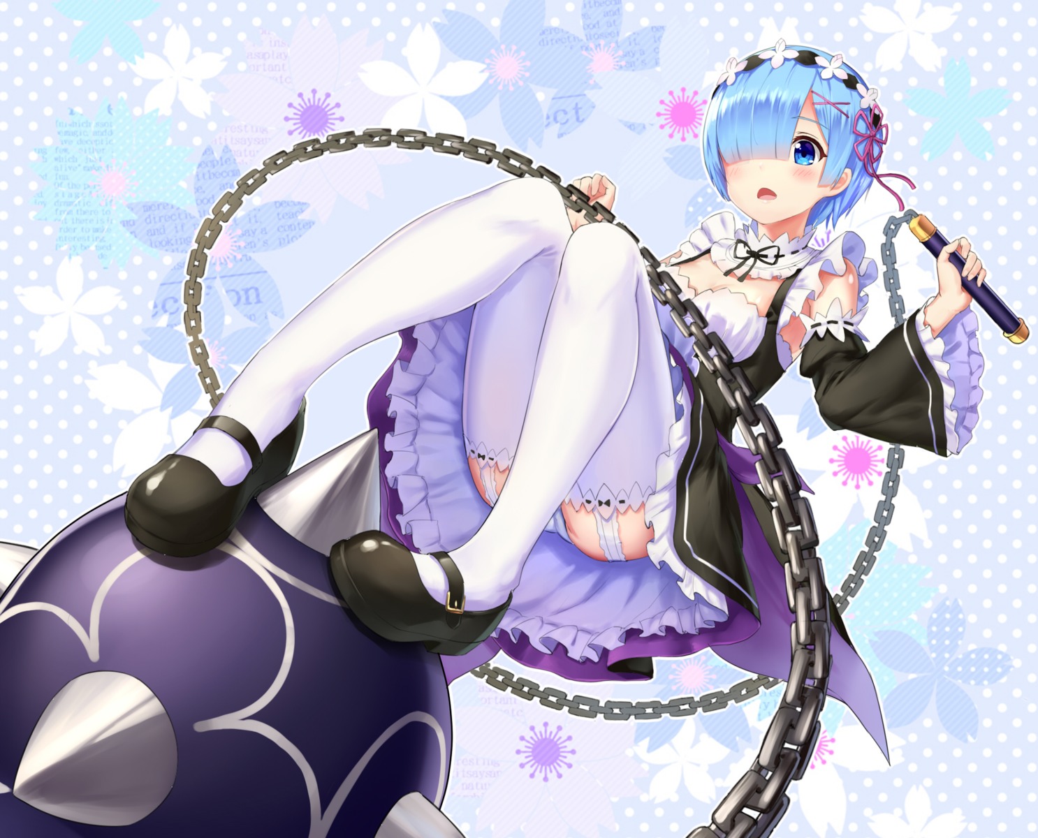 cleavage drogoth maid pantsu re_zero_kara_hajimeru_isekai_seikatsu rem_(re_zero) stockings thighhighs weapon