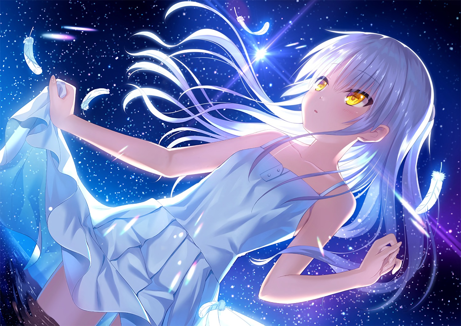 angel_beats! dress key na-ga skirt_lift summer_dress tachibana_kanade wet