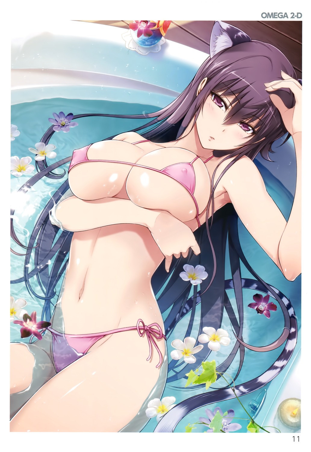 animal_ears bikini breast_hold erect_nipples omega_2-d swimsuits tail toranoana wet