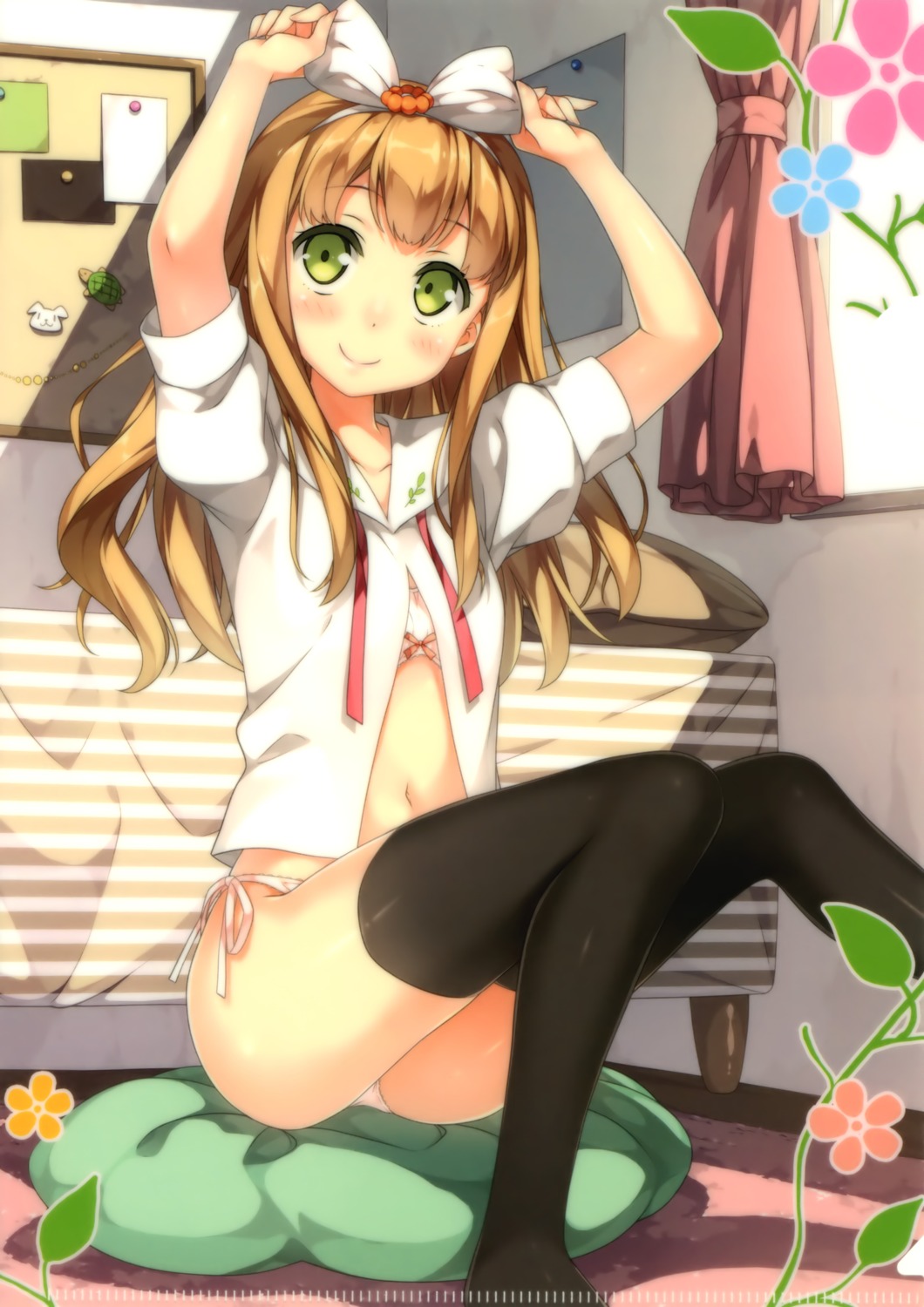 azuki_azusa bra hentai_ouji_to_warawanai_neko kantoku open_shirt pantsu seifuku string_panties thighhighs