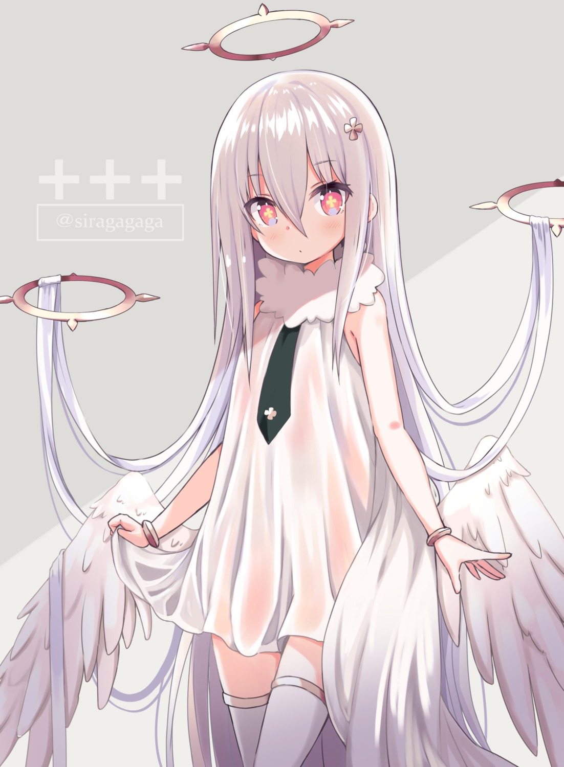 angel dress loli no_bra nopan see_through siragagaga thighhighs wings