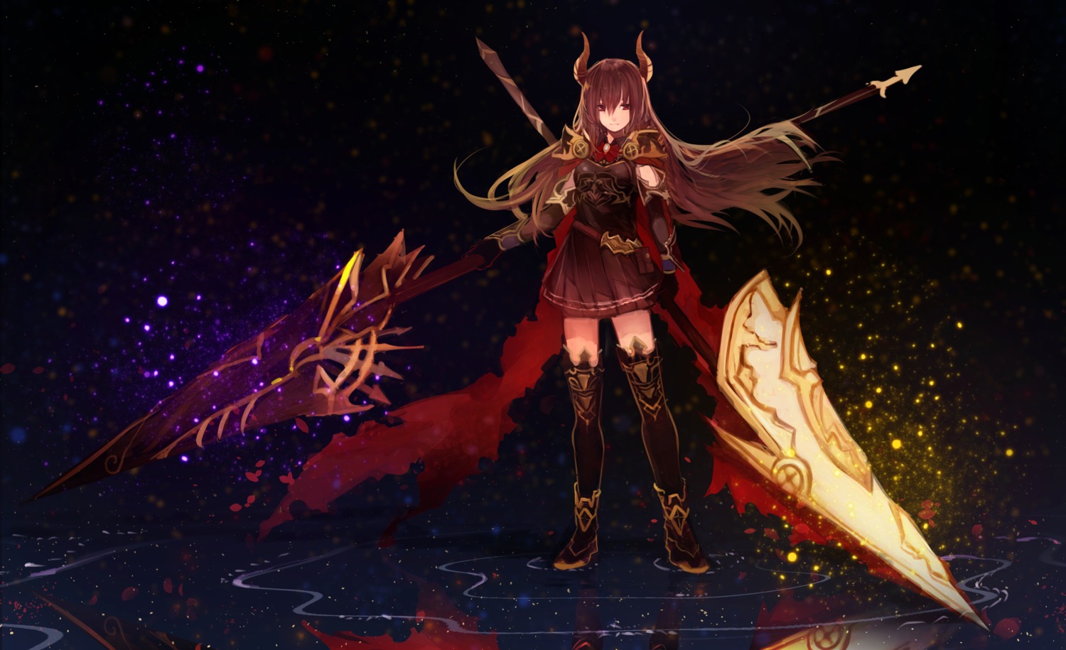 armor dress forte_(shingeki_no_bahamut) horns shingeki_no_bahamut tarbo_(exxxpiation) thighhighs weapon