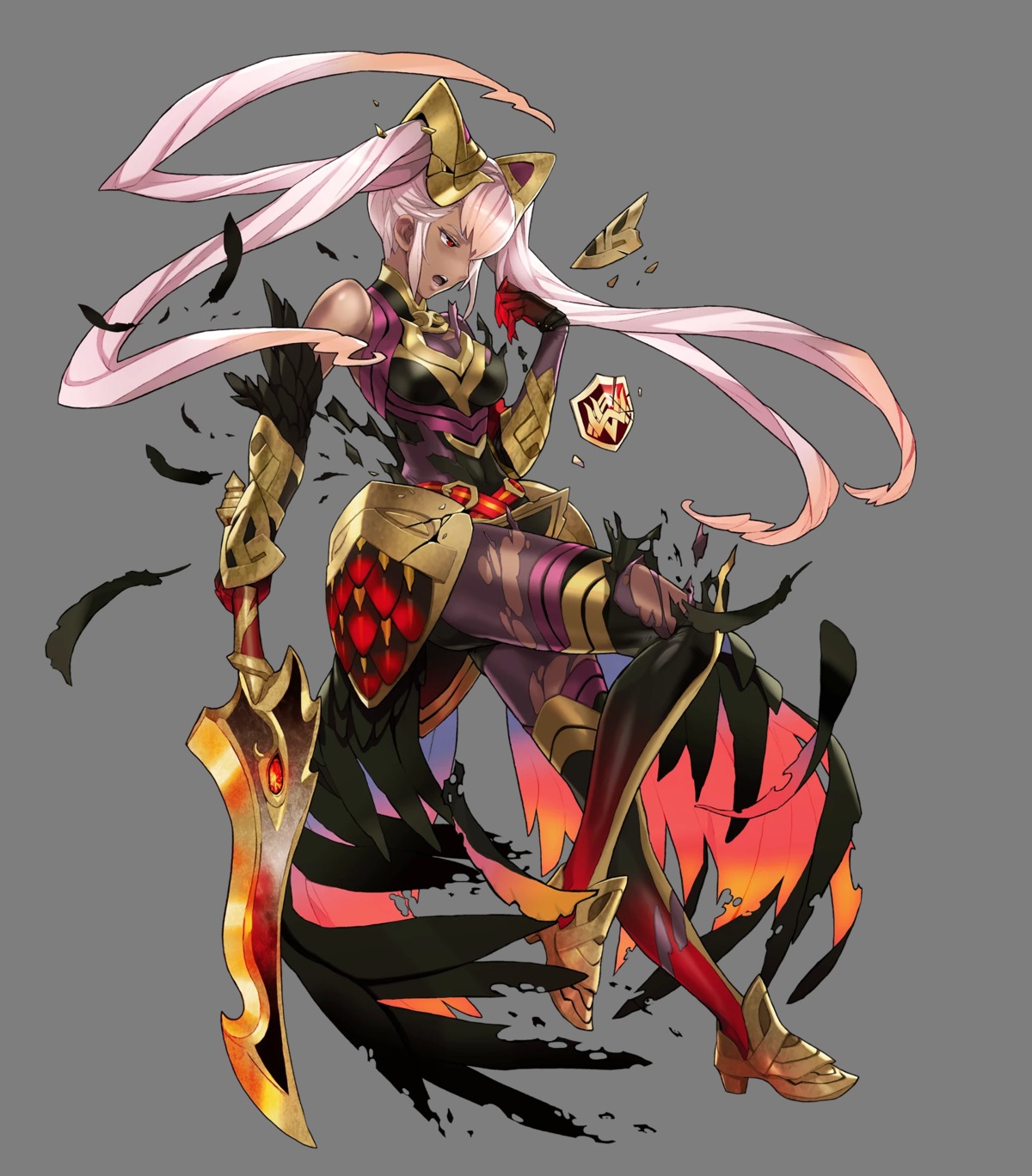 armor fire_emblem fire_emblem_heroes laevatein_(fire_emblem) maeshima_shigeki nintendo sword torn_clothes transparent_png