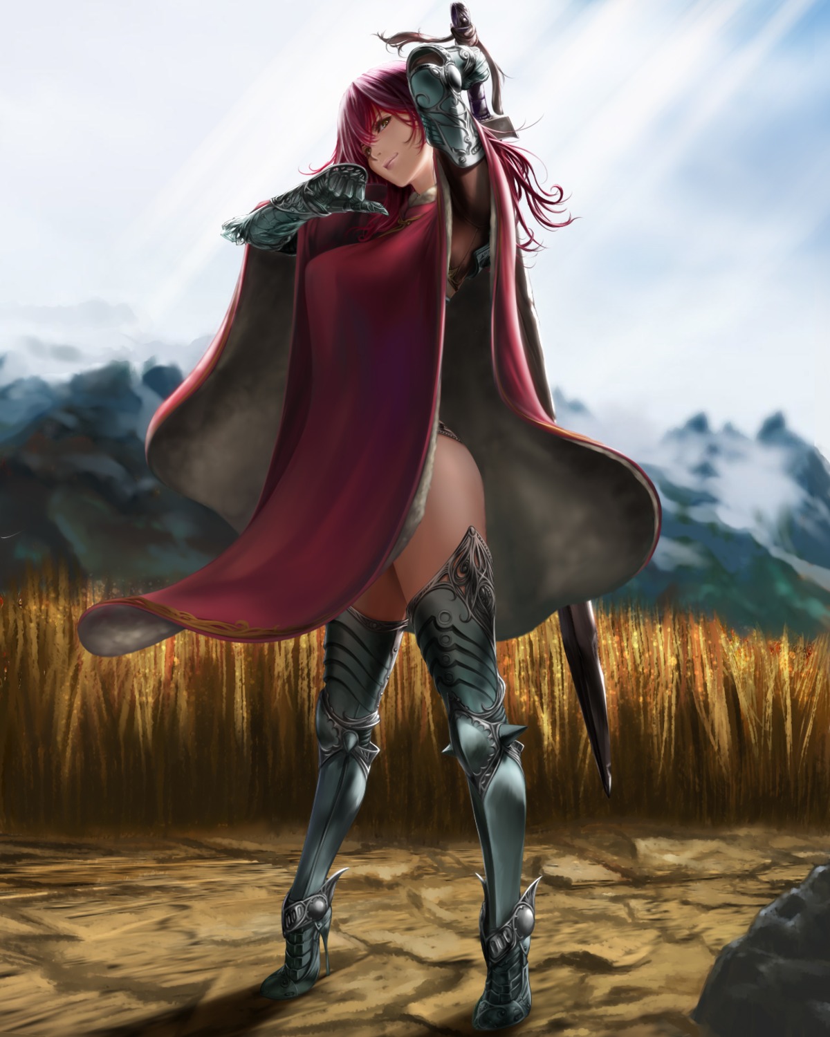 armor heels robe shisshou_senkoku sword thighhighs