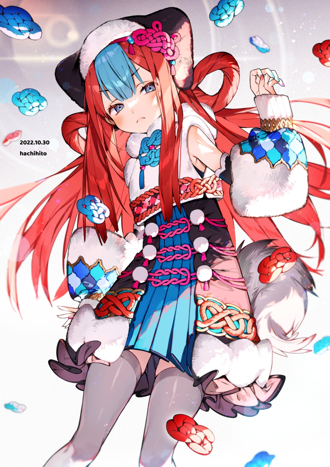 animal_ears bo_ren japanese_clothes tail thighhighs
