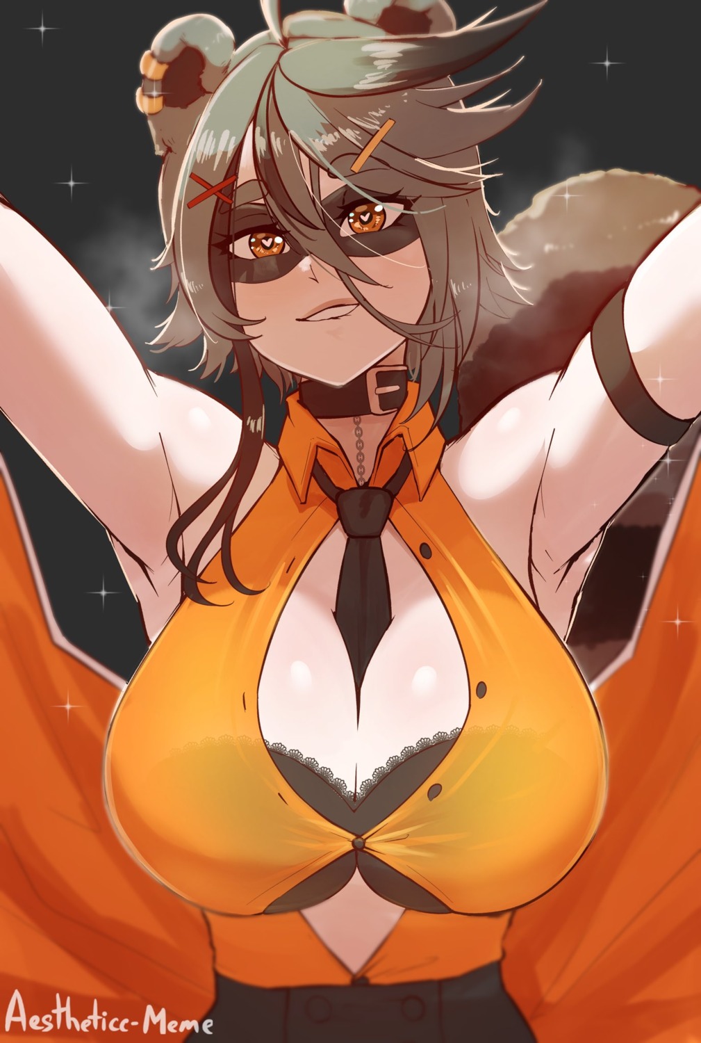 aestheticc-meme animal_ears bra cleavage indie_virtual_youtuber open_shirt see_through snuffy_(twitch) tail