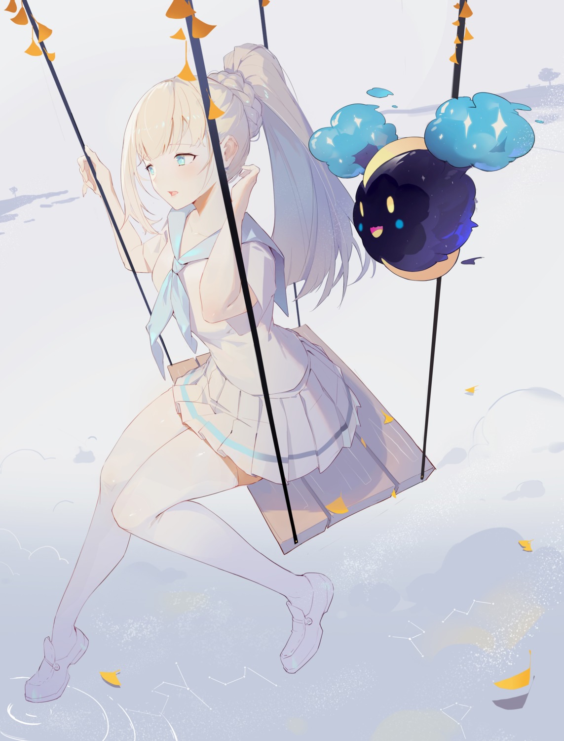 cosmog helic_(7317helic) lillie_(pokemon) pokemon pokemon_sm pokemon_usum seifuku thighhighs