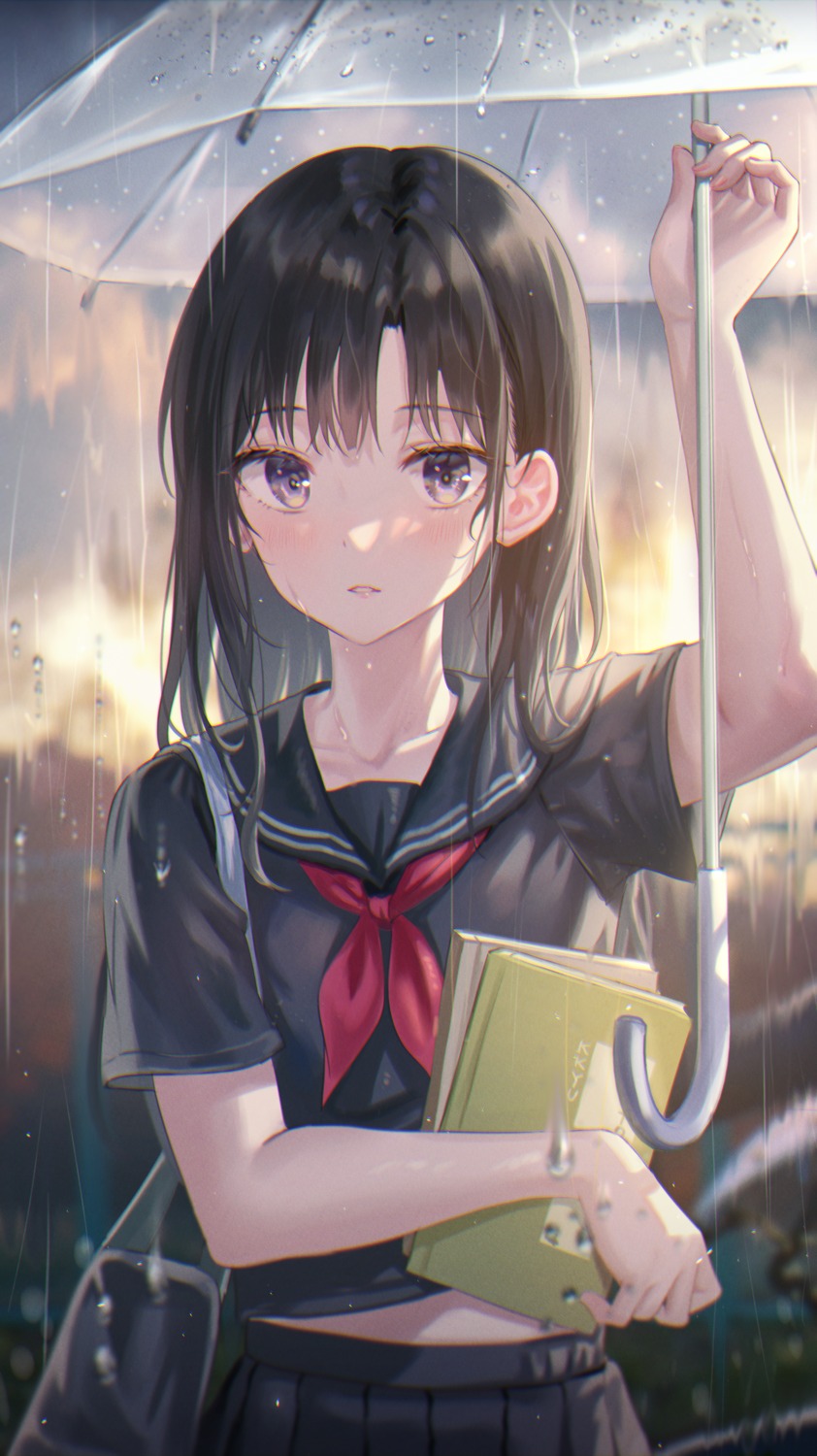 seifuku tokkyu umbrella wet wet_clothes